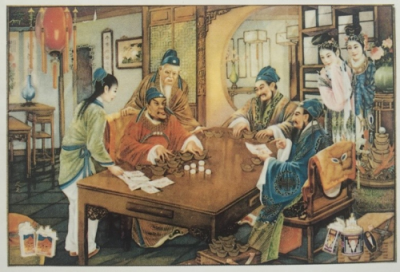 《洪武豪赌图》月份牌烟画：沈万三与皇帝豪赌过一把
